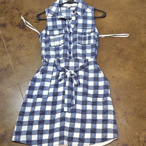 Monteau Blue and White Sleeveless Notched Collar Mini Dress - Picture 1 of 6